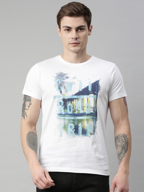 

QUANCIOUS Men White Printed Round Neck Sustainable Organic Cotton T-shirt