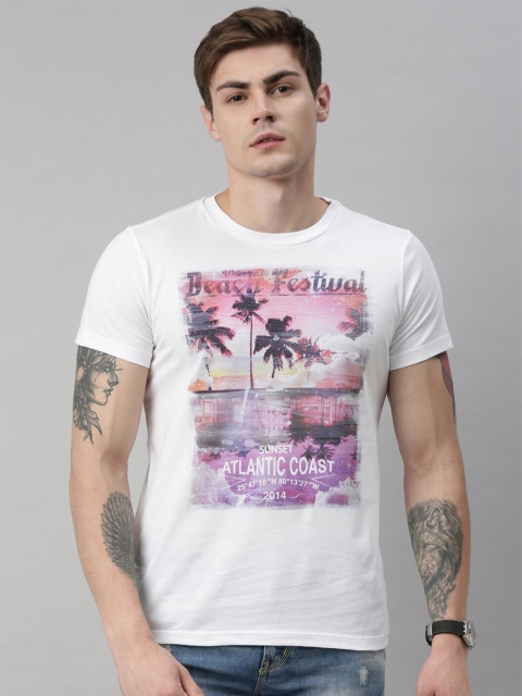 

QUANCIOUS Men White Printed Round Neck Sustainable Organic Cotton T-shirt
