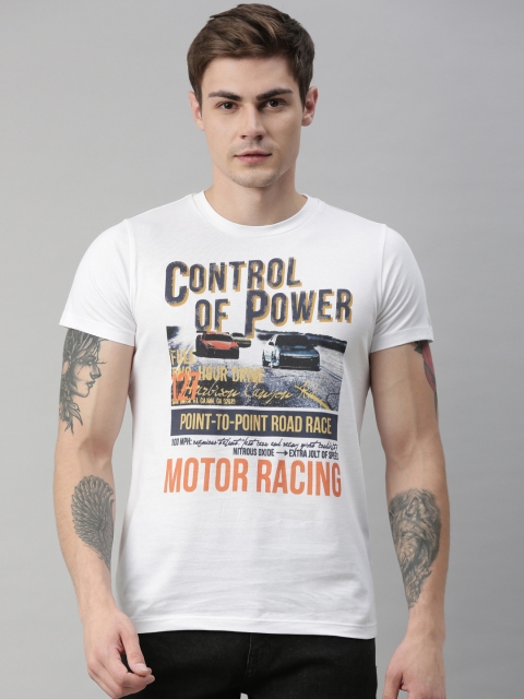 

QUANCIOUS Men White Printed Round Neck Sustainable Organic Cotton T-shirt