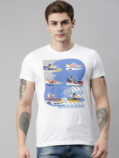

QUANCIOUS Men White Printed Round Neck Sustainable Organic Cotton T-shirt