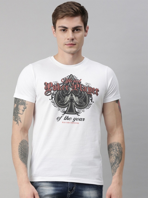 

QUANCIOUS Men White Printed Round Neck Sustainable Organic Cotton T-shirt