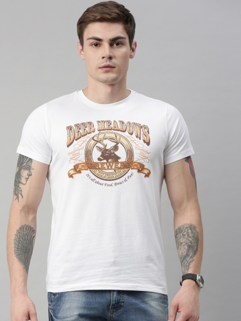 

QUANCIOUS Men White Printed Round Neck Sustainable Organic Cotton T-shirt