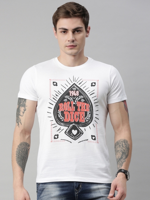 

QUANCIOUS Men White Printed Round Neck Sustainable Organic Cotton T-shirt