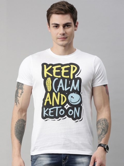 

QUANCIOUS Men White Printed Round Neck Sustainable Organic Cotton T-shirt