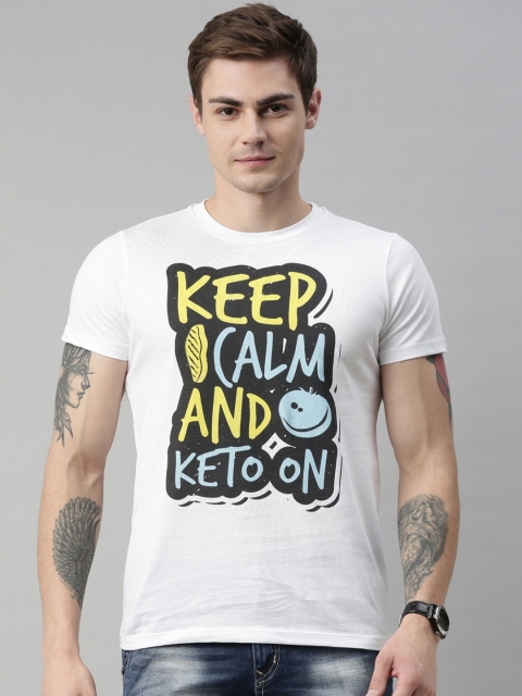 

QUANCIOUS Men White Printed Round Neck Sustainable Organic Cotton T-shirt