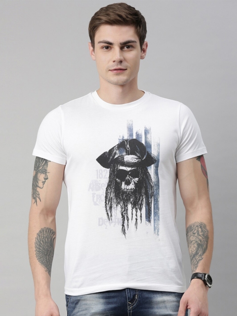 

QUANCIOUS Men White Printed Round Neck Sustainable Organic Cotton T-shirt