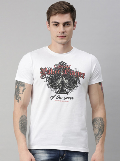 

QUANCIOUS Men White Printed Round Neck Sustainable Organic Cotton T-shirt