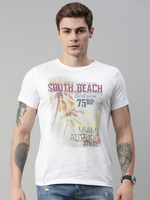 

QUANCIOUS Men White Printed Round Neck Sustainable Organic Cotton T-shirt