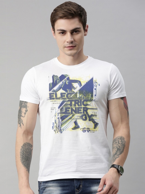

QUANCIOUS Men White Printed Round Neck Sustainable Organic Cotton T-shirt