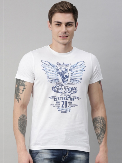 

QUANCIOUS Men White Printed Round Neck Sustainable Organic Cotton T-shirt