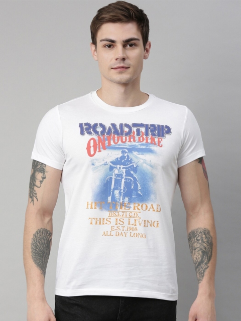 

QUANCIOUS Men White Printed Round Neck Sustainable Organic Cotton T-shirt
