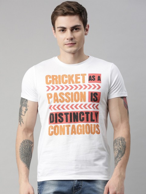 

QUANCIOUS Men White Printed Round Neck Sustainable Organic Cotton T-shirt