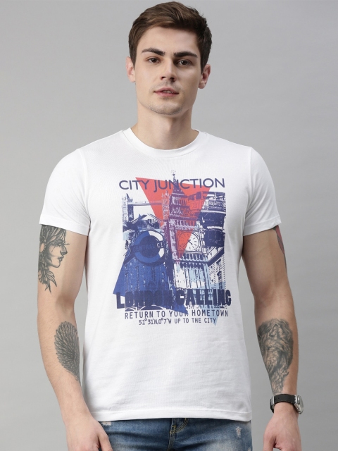 

QUANCIOUS Men White Printed Round Neck Sustainable Organic Cotton T-shirt