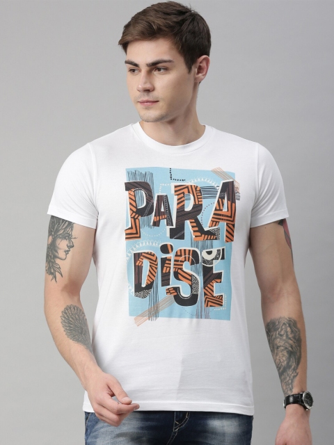 

QUANCIOUS Men White Printed Round Neck Sustainable Organic Cotton T-shirt