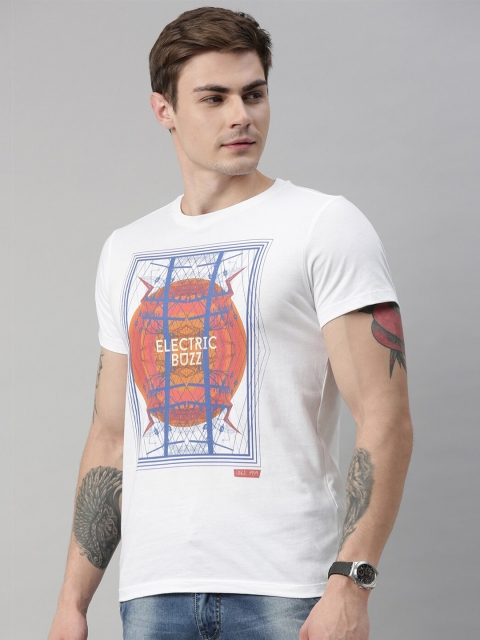 

QUANCIOUS Men White Printed Organic Round Neck Sustainable Pure Cotton Organic Cotton T-shirt