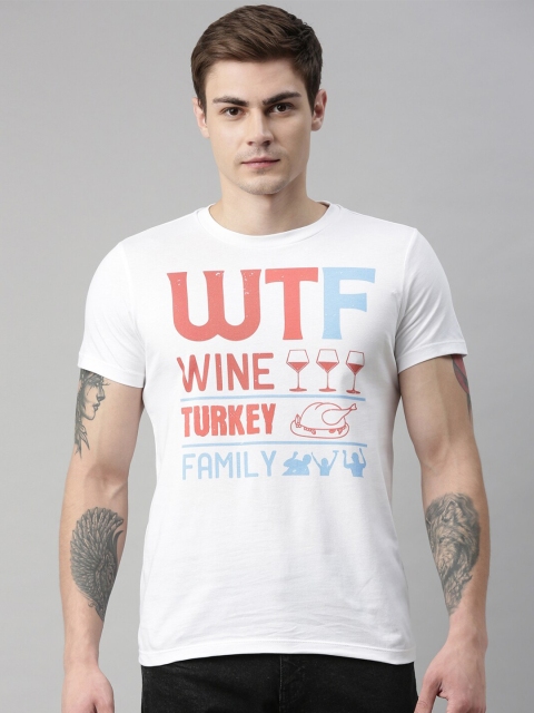 

QUANCIOUS Men White Printed Round Neck Sustainable Organic Cotton T-shirt