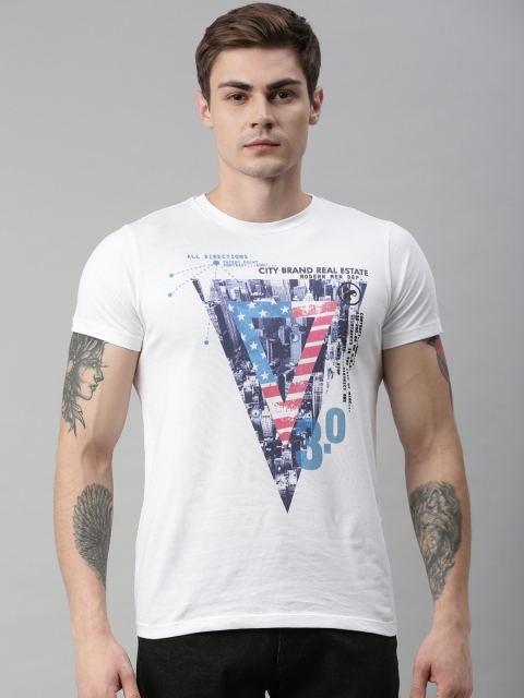 

QUANCIOUS Men White Printed Round Neck Sustainable Organic Cotton T-shirt