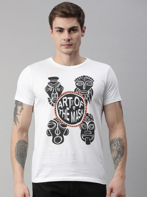 

QUANCIOUS Men White Printed Round Neck Sustainable Organic Cotton T-shirt