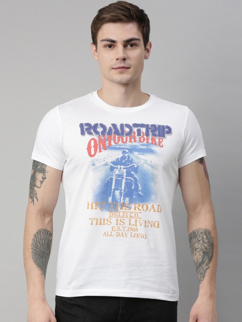 

QUANCIOUS Men White Printed Round Neck Sustainable Organic Cotton T-shirt