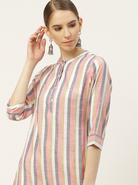 

Anouk Women White & Pink Striped Kurta