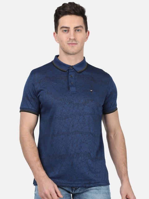 

Monte Carlo Men Blue Printed Polo Collar T-shirt