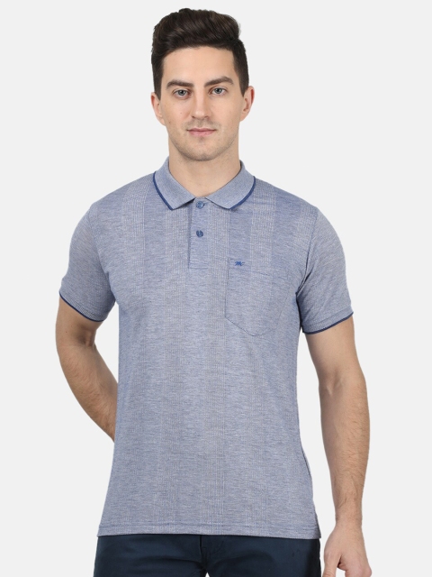 

Monte Carlo Men Blue Self Design Polo Collar T-shirt