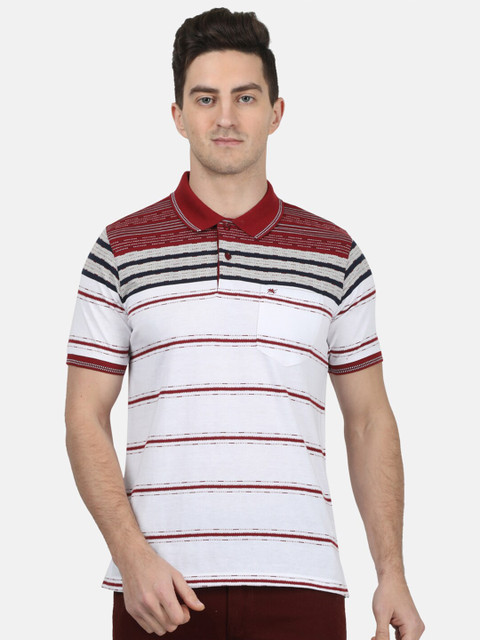 

Monte Carlo Men White Striped Polo Collar T-shirt