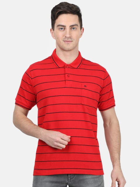 

Monte Carlo Men Red Striped Polo Collar T-shirt