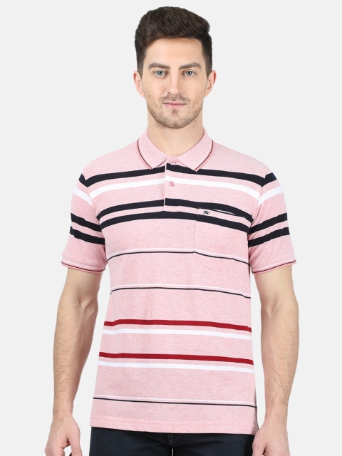

Monte Carlo Men Pink Striped Polo Collar T-shirt