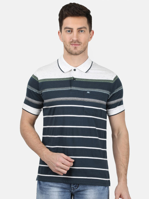 

Monte Carlo Men Navy Blue Striped Polo Collar T-shirt