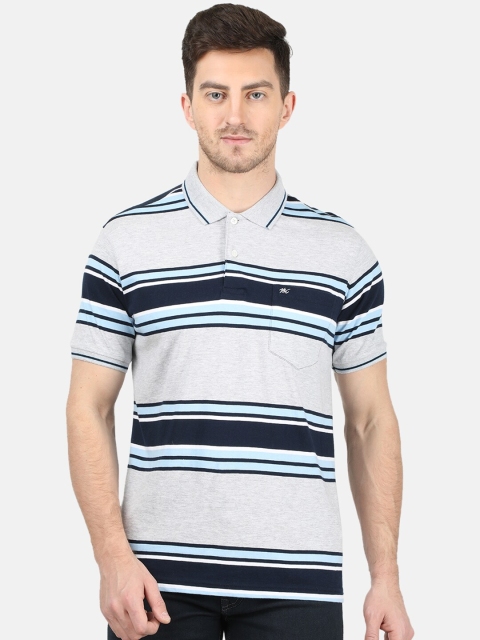 

Monte Carlo Men Grey Striped Polo Collar T-shirt