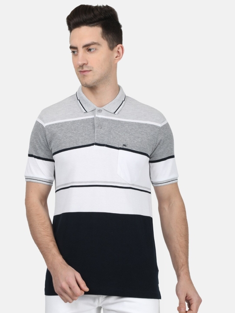 

Monte Carlo Men Grey Striped Polo Collar T-shirt