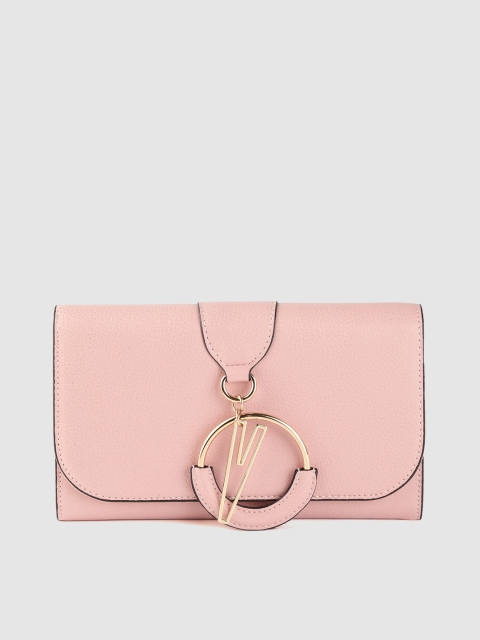 

AND Women Peach-Coloured Solid Two Fold Wallet with Metallic Detail