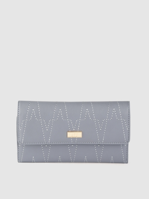 

AND Women Grey Geometric Thread-Work Three Fold Wallet