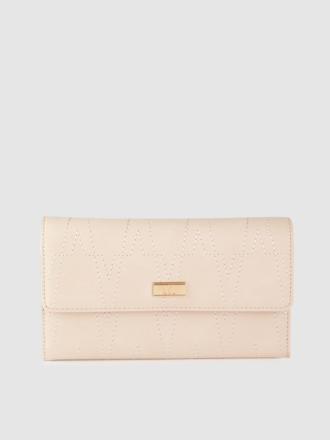 

AND Women Beige Geometric Thread-Work Three Fold Wallet