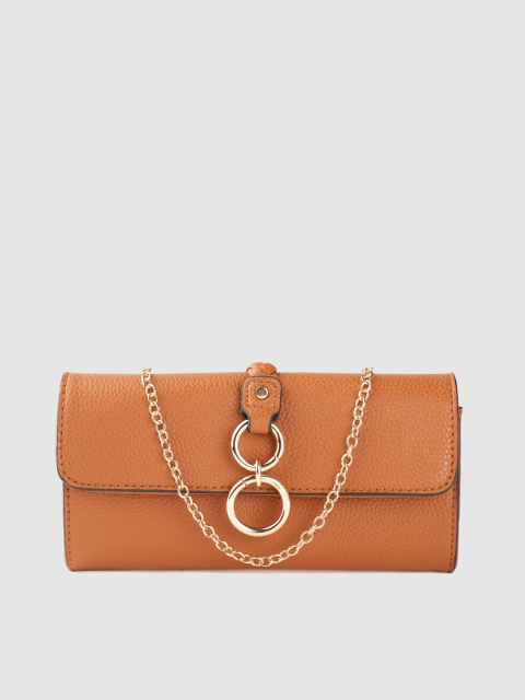 

Global Desi Women Tan Brown Solid Embellished Two Fold Wallet with Sling Strap