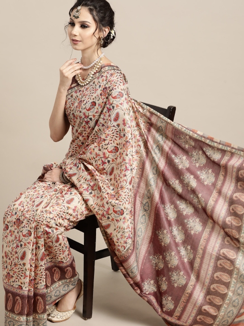

Saree mall Ethnic Motifs Saree with Printed border, Beige