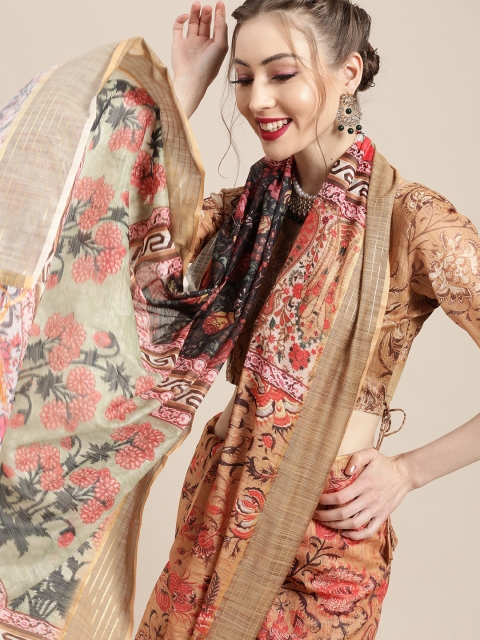 

Saree mall Ethnic Motifs Linen Blend Saree with Printed border, Mustard