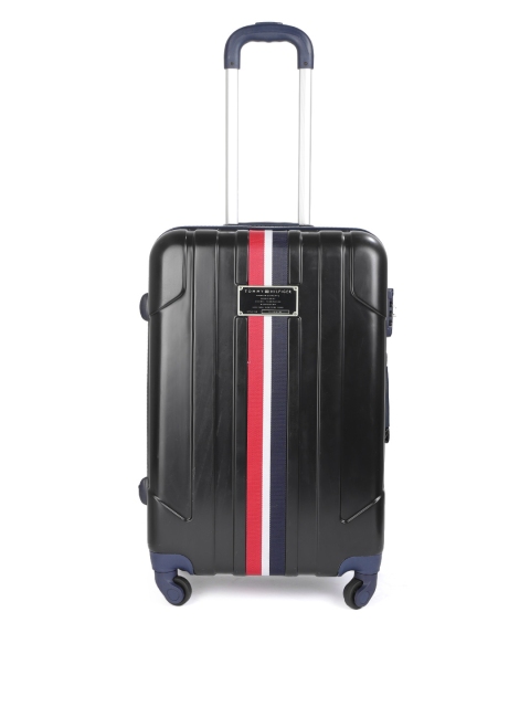 

Tommy Hilfiger Unisex Black Striped Hard Luggage 4-Wheel Medium Trolley Suitcase
