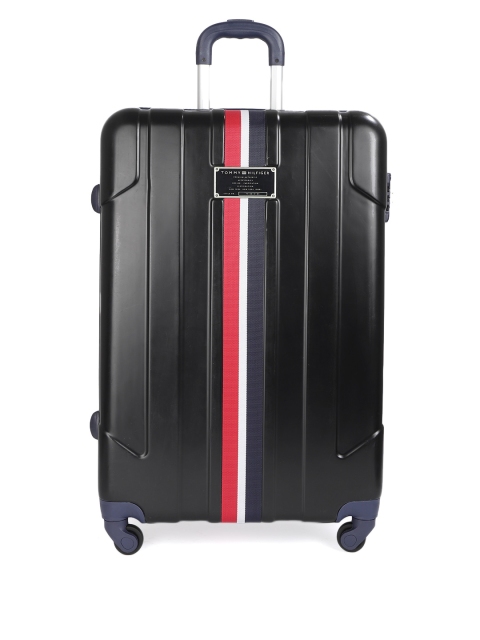 

Tommy Hilfiger Unisex Black Striped Hard Luggage 4-Wheel Large Trolley Suitcase
