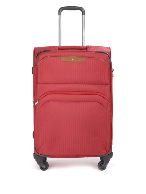 

Tommy Hilfiger Unisex Red Striped Soft 4 Wheels 360-Degree Rotation Medium Trolley Bag