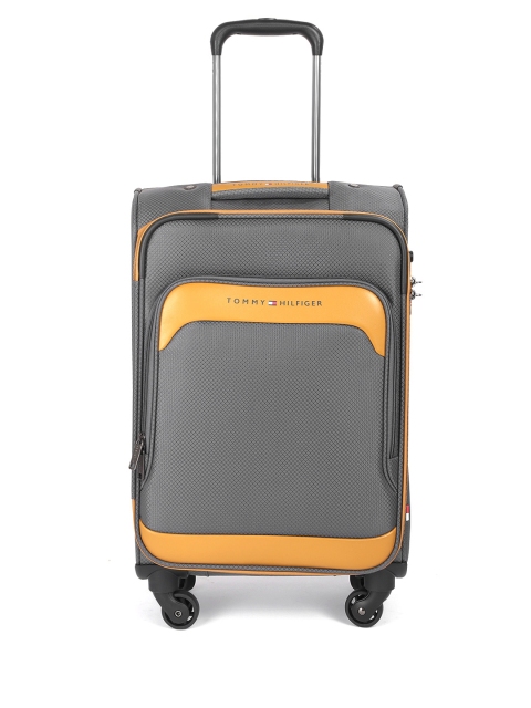 

Tommy Hilfiger Unisex Grey Checked Soft 4 Wheels 360-Degree Rotation Cabin Trolley Bag