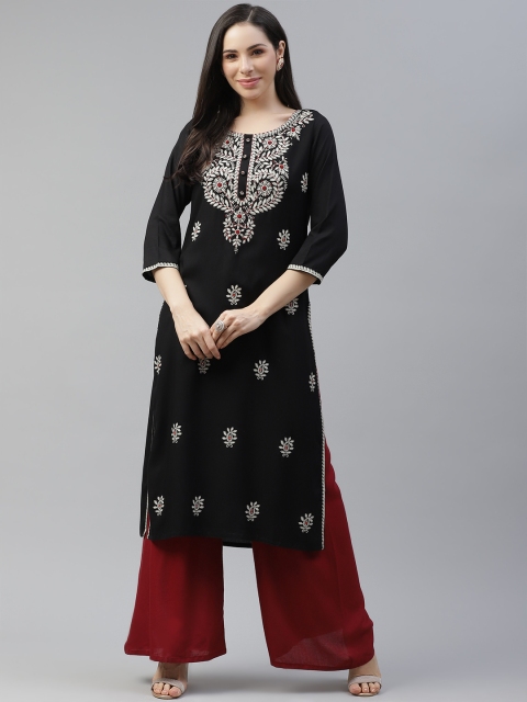 

Cayman Women Black & White Ethnic Motifs Embroidered Thread Work Kurta