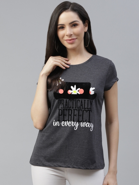 

Cayman Women Charcoal White Typography Printed Pure Cotton T-shirt