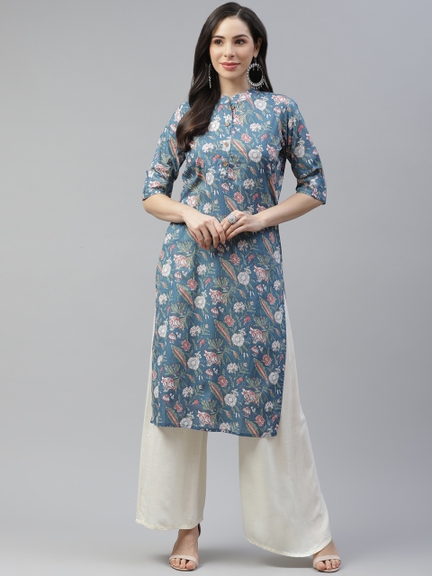 

Cayman Women Blue & White Ethnic Motifs Printed Kurta