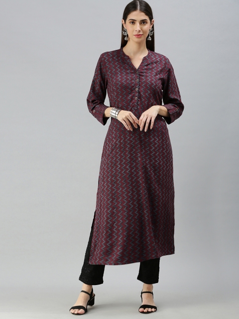 

AMUKTI Women Maroon & Grey Chevron Printed Kurta