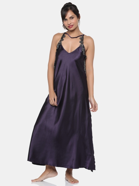 

miorre Women Purple Solid Styled Back Nightdress