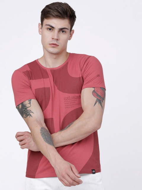 

Ecko Unltd Men Red & Maroon Pure Cotton Printed Slim Fit Round Neck T-shirt