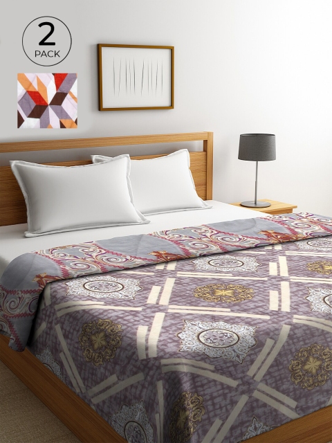 

KLOTTHE Grey & White Set of 2 Geometric AC Room 500 GSM Double Bed Comforter