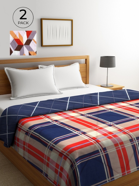 

KLOTTHE White & Blue Set of 2 Geometric AC Room 500 GSM Double Bed Comforter